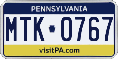 PA license plate MTK0767