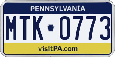 PA license plate MTK0773