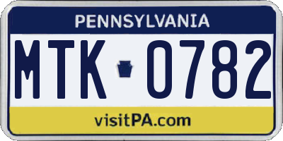 PA license plate MTK0782