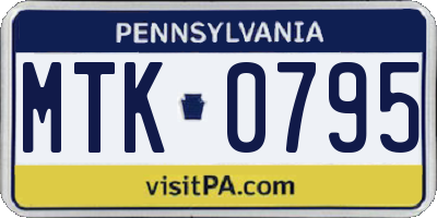 PA license plate MTK0795