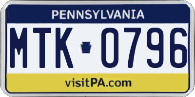 PA license plate MTK0796
