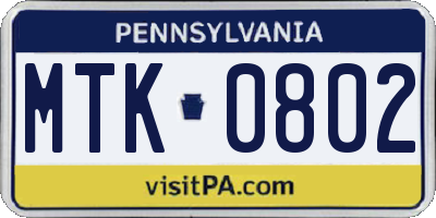 PA license plate MTK0802