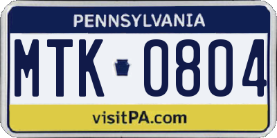 PA license plate MTK0804