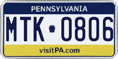 PA license plate MTK0806
