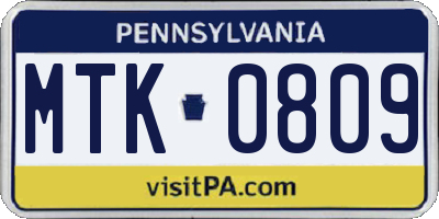 PA license plate MTK0809