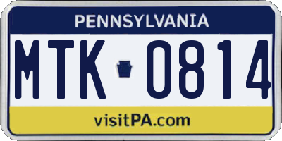 PA license plate MTK0814