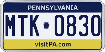PA license plate MTK0830