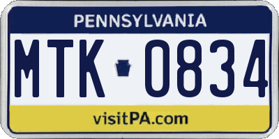 PA license plate MTK0834