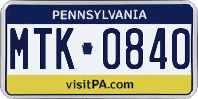 PA license plate MTK0840
