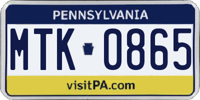 PA license plate MTK0865