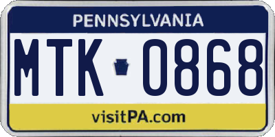 PA license plate MTK0868