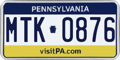 PA license plate MTK0876