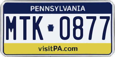 PA license plate MTK0877