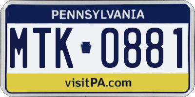 PA license plate MTK0881