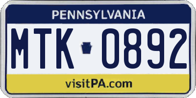 PA license plate MTK0892