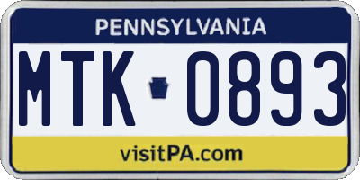 PA license plate MTK0893