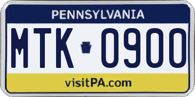 PA license plate MTK0900