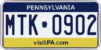 PA license plate MTK0902