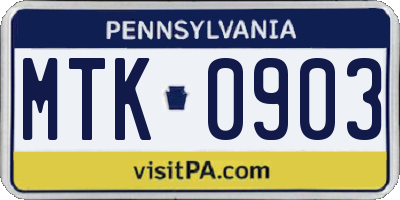PA license plate MTK0903
