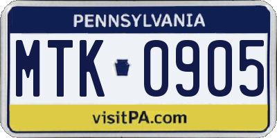 PA license plate MTK0905