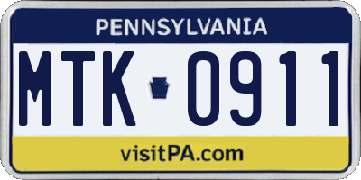 PA license plate MTK0911