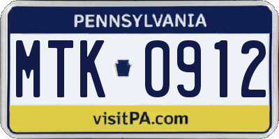 PA license plate MTK0912