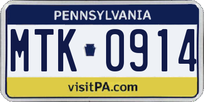 PA license plate MTK0914