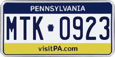 PA license plate MTK0923