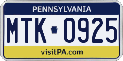 PA license plate MTK0925