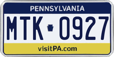 PA license plate MTK0927