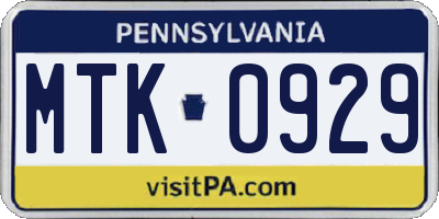 PA license plate MTK0929