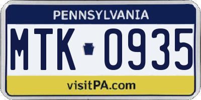 PA license plate MTK0935