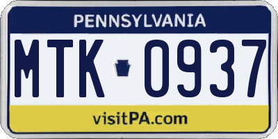 PA license plate MTK0937