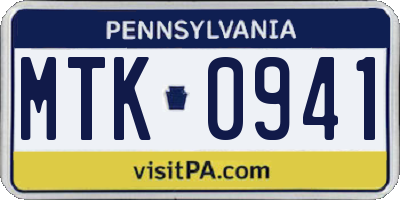 PA license plate MTK0941