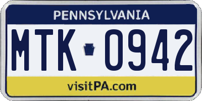 PA license plate MTK0942