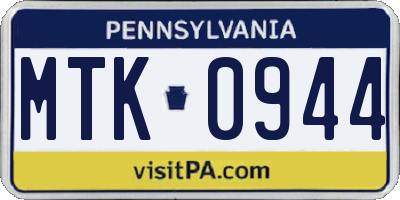 PA license plate MTK0944