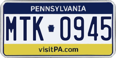PA license plate MTK0945