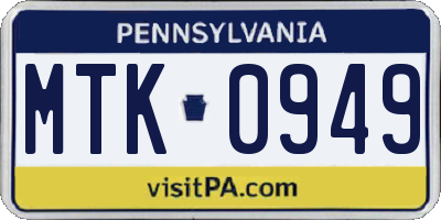 PA license plate MTK0949