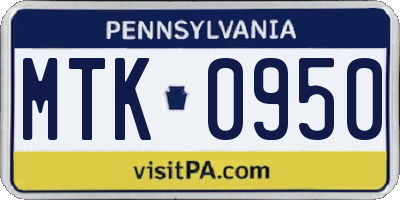 PA license plate MTK0950