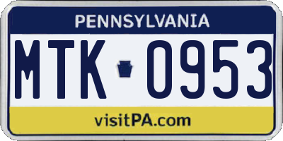 PA license plate MTK0953