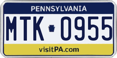PA license plate MTK0955