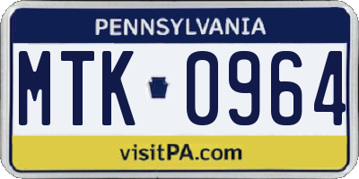 PA license plate MTK0964
