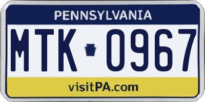 PA license plate MTK0967