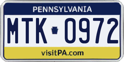 PA license plate MTK0972
