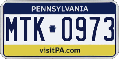 PA license plate MTK0973