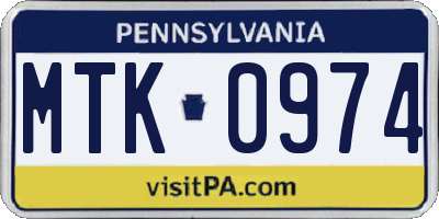 PA license plate MTK0974