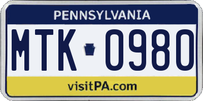 PA license plate MTK0980