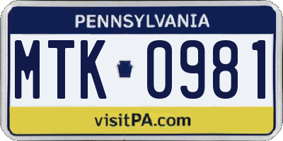PA license plate MTK0981