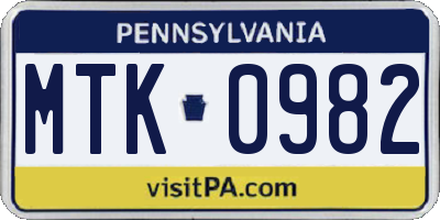 PA license plate MTK0982