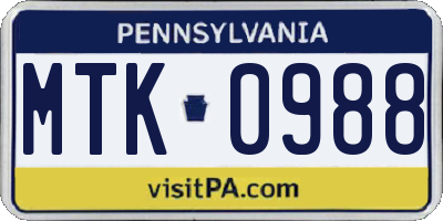 PA license plate MTK0988